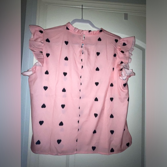 *BRAND NEW* Heart Print Ruffle Trim Blouse, Casual Loose Blouse For Summer XL - Picture 8 of 9